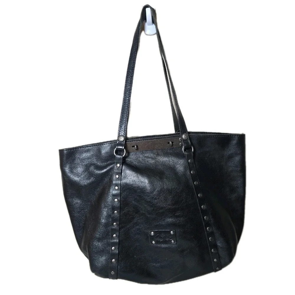 Patricia Nash  Benvenuto Black Leather Purse XL Tote Bag Studded